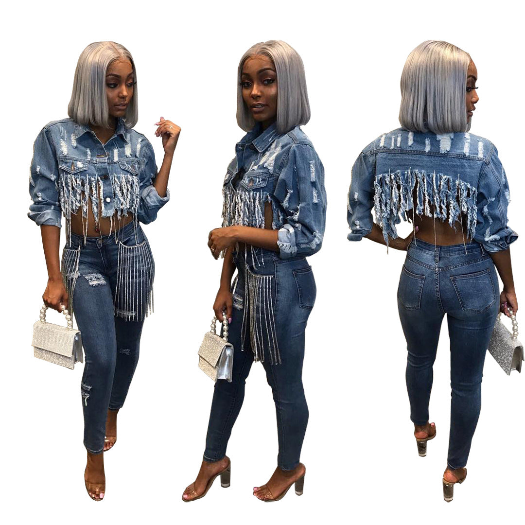 Fashion Women's Jackets Cropped Denim Tops