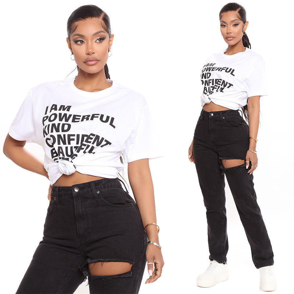 Casual White Women's Printed T-shirt