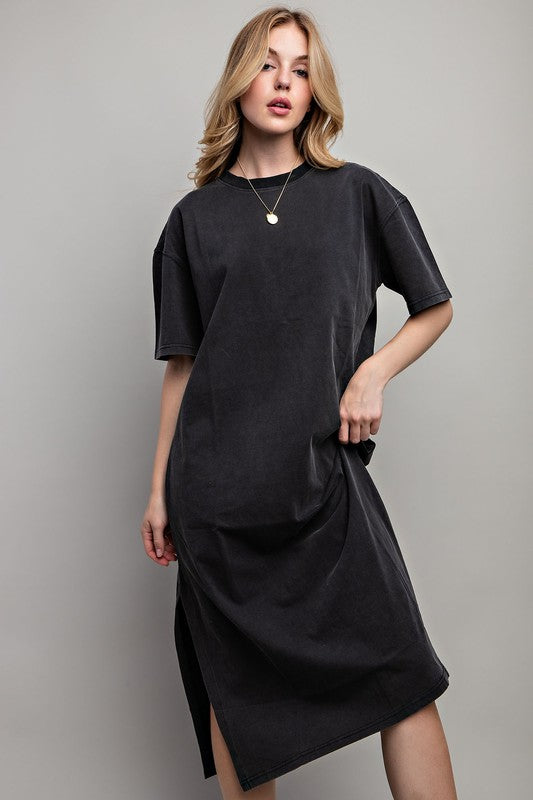 VENTED HEAVY COTTON WASHED DRESS